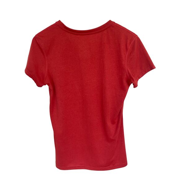 Nike Shirt Dri Fit Classic Tee V-Neck Short Sleeve Red Peach Swoosh Size Medium - Picture 2 of 3